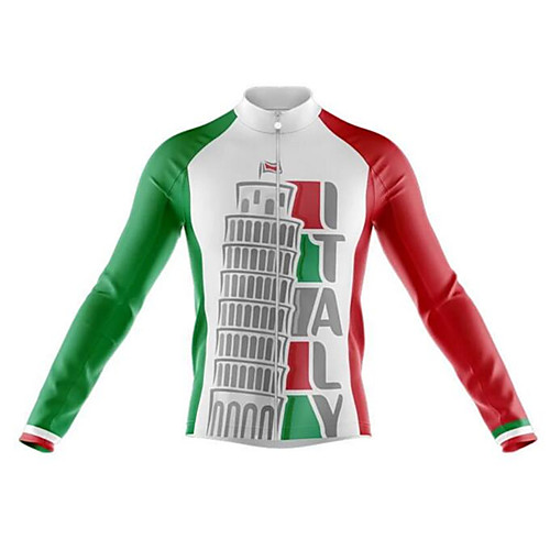 

21Grams Italy National Flag Men's Long Sleeve Cycling Jersey - Red / White Bike Jersey Top Thermal / Warm UV Resistant Breathable Sports Winter Fleece 100% Polyester Mountain Bike MTB Road Bike