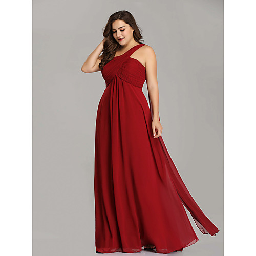 

A-Line One Shoulder Floor Length Chiffon Plus Size Formal Evening Dress 2020 with