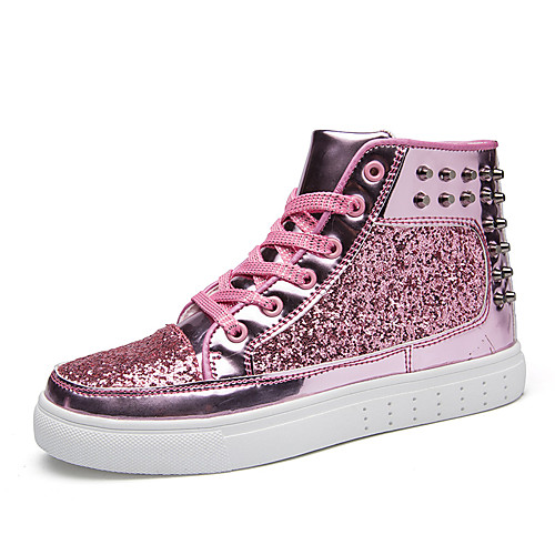 

Women's Flats Flat Heel Round Toe Rivet PU Mid-Calf Boots Casual Walking Shoes Spring & Fall / Spring Pink / Gold / Silver