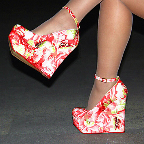 

Women's Heels Wedge Heel Round Toe Patent Leather Sweet Spring & Fall White