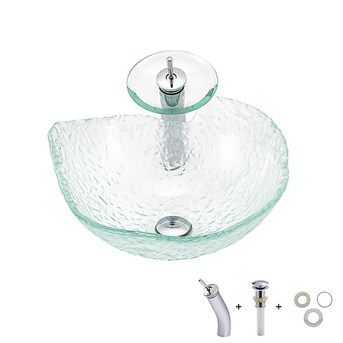 

Bathroom Sink / Bathroom Faucet / Bathroom Mounting Ring Contemporary - Tempered Glass Round Vessel Sink