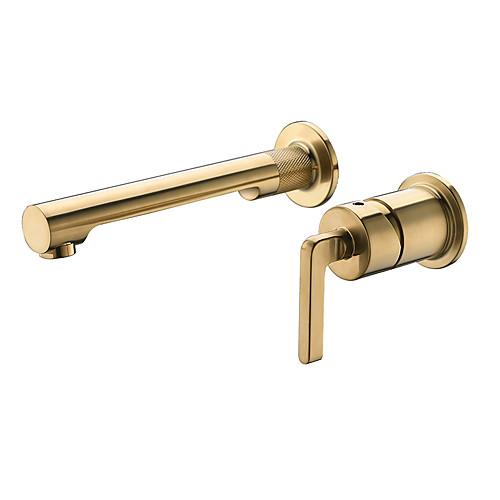 

Concealed Brushed Gold Basin Faucet Traditional Style Wall-Mounted Single Handle Two Installation Hole Conjoined Design Bathroom Sink Hot And Cold Water Mixer for Washbasin