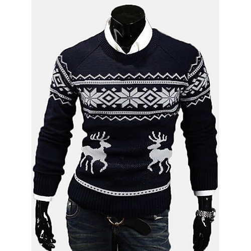 

Men's Animal Long Sleeve Pullover Sweater Jumper, Round Neck White / Dark Gray / Navy Blue US32 / UK32 / EU40 / US34 / UK34 / EU42