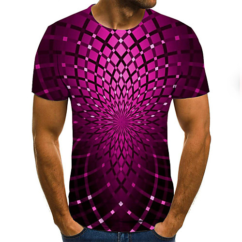 

Men's Daily Going out Basic / Street chic T-shirt - Geometric / 3D / Graphic Patchwork / Print Purple