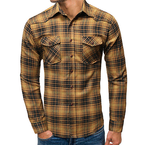 

Men's Daily Work Business / Basic Shirt - Plaid / Solid Colored Purple