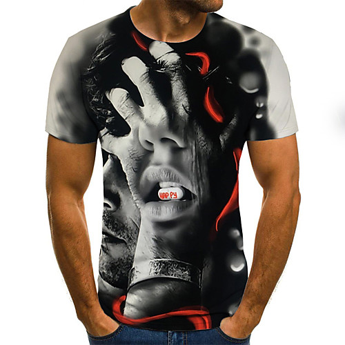

Men's Daily Sports Basic / Exaggerated T-shirt - Color Block / 3D Black & White, Print Navy Blue