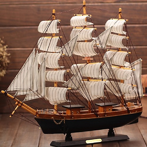 

Mediterranean Wooden Crafts Sailing Boat Figurine Ornament Vintage Simulation Sailboat Model Ship Random Color