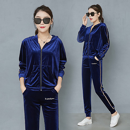 

Women's 2-Piece Full Zip Velour Tracksuit Sweatsuit Jogging Suit 2pcs Winter Running Fitness Breathable Warm Soft Sportswear Plus Size Clothing Suit Long Sleeve Activewear Stretchy Regular Fit