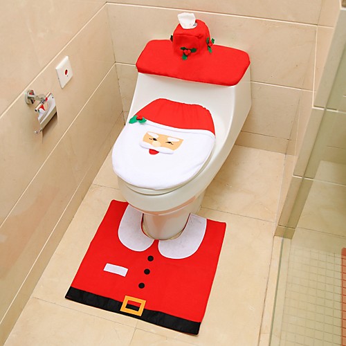 

3 штуки рождественского сиденья и коврик для ванной Санта-Клауса для украшения ванной комнаты Санты