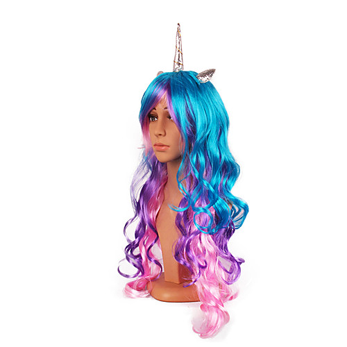 фото Косплей unicorn пони косплэй парики жен. 24 дюймовый синтетика разноцветный белый лиловый чернильный синий аниме Lightinthebox