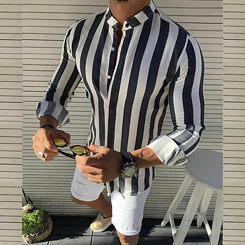 

Men's Daily Basic EU / US Size Shirt - Striped Black / Long Sleeve