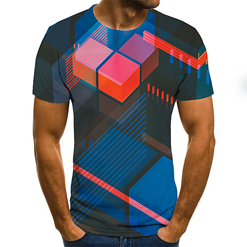 

Men's Daily Sports Basic / Exaggerated T-shirt - Color Block / 3D / Graphic Black & White, Print Rainbow