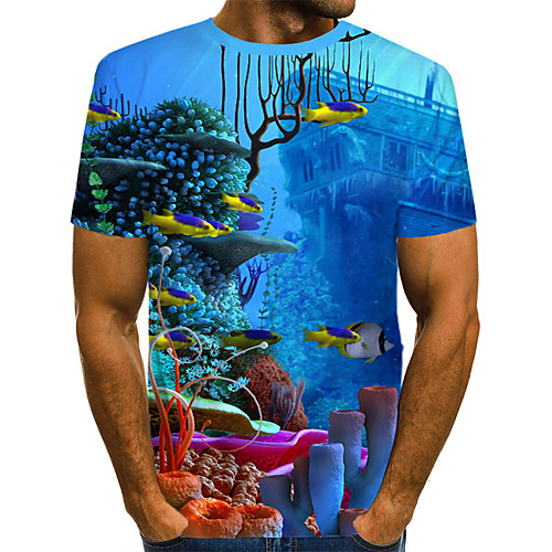 

Men's Plus Size Graphic Scenery Print T-shirt Street chic Exaggerated Daily Holiday Round Neck Blue / Summer / Short Sleeve