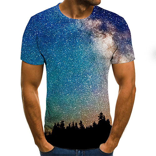 

Men's Daily Sports Basic / Exaggerated T-shirt - Polka Dot / Color Block / 3D Black & White, Print Rainbow