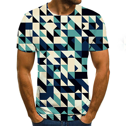 

Men's Daily Sports Basic / Exaggerated T-shirt - Color Block / 3D / Graphic Black & White, Print Rainbow