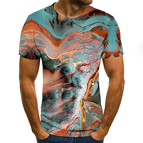 

Men's Daily Sports Basic / Exaggerated T-shirt - Color Block / 3D Black & White, Print Rainbow