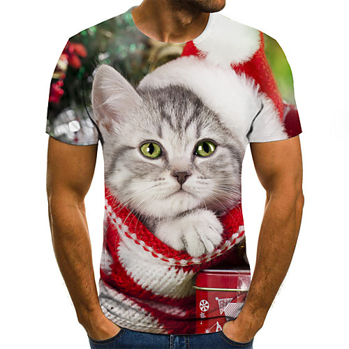 

Men's Daily Going out Basic / Street chic T-shirt - 3D / Animal Patchwork / Print Rainbow