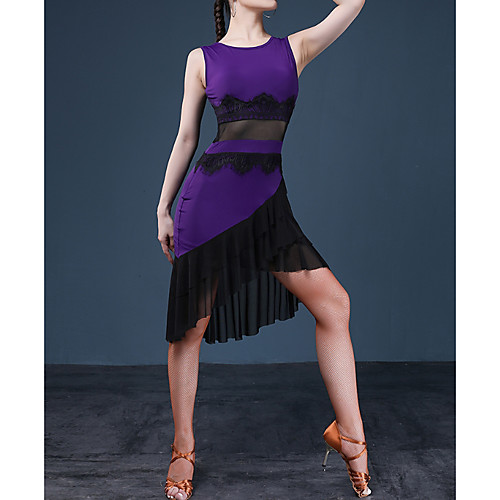 

Latin Dance Dresses Women's Performance Jersey Lace / Cascading Ruffles / Split Joint Dress
