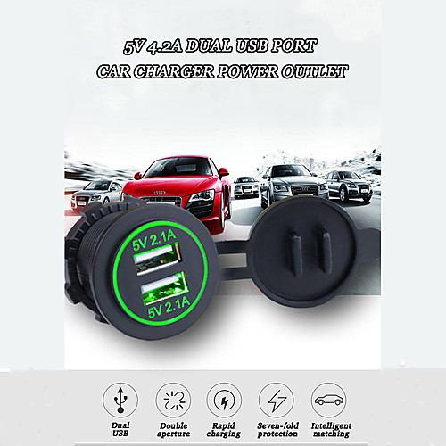 

5V 4.2A Dual USB Port Car Charger Power Outlet Car Adapter Socket with LED Fast Charger Waterproof/7-fold protection For SUV Motorcycle Boat van Marine RV Iphone HUAWEI DC12V-24V