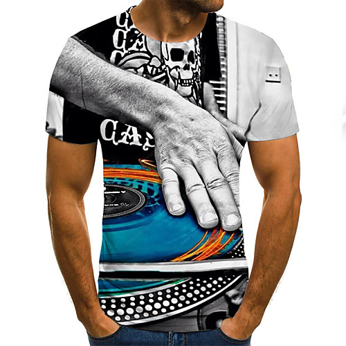 

Men's Daily Sports Basic / Exaggerated T-shirt - Color Block / 3D / Cartoon Black & White, Print Rainbow