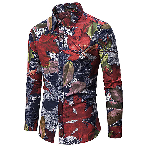 

Men's Daily Going out Basic Shirt - Color Block / 3D / Tie Dye Print Wine