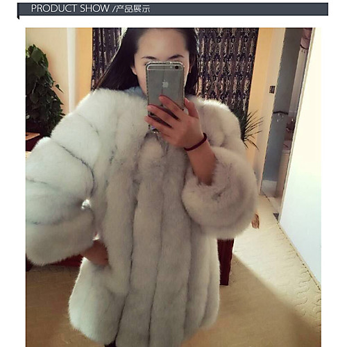 

Women's Going out Winter Regular Fur Coat, Solid Colored Collarless Long Sleeve Faux Fur Black / White / Blushing Pink