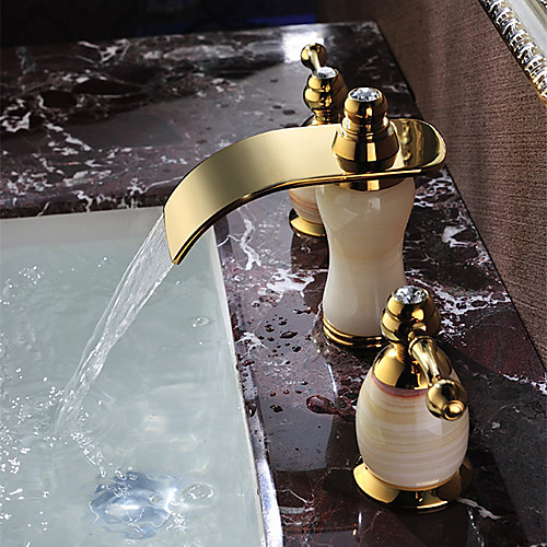 

Bathroom Sink Faucet - Waterfall Ti-PVD Widespread Two Handles Three HolesBath Taps / Brass