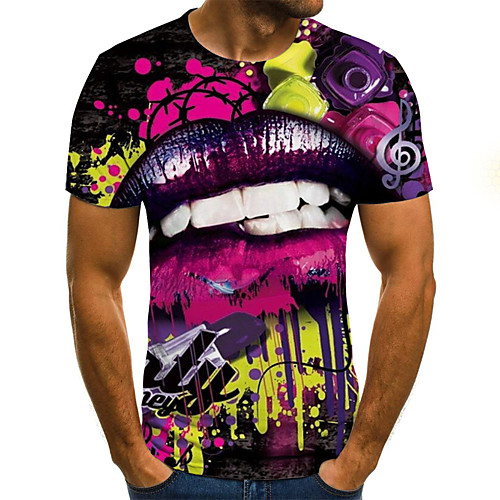 

Men's Daily Going out Basic / Street chic T-shirt - 3D / Graphic Patchwork / Print Rainbow