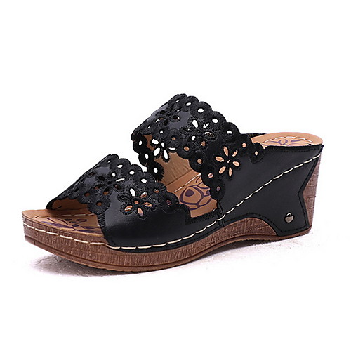 

Women's Sandals Wedge Heel Peep Toe PU Summer Black / White / Red