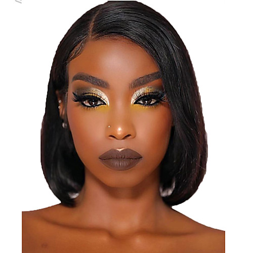 

Human Hair Lace Front Wig Bob Short Bob Free Part style Brazilian Hair Straight Silky Straight Black Wig 130% Density with Baby Hair Natural Hairline For Black Women 100% Virgin 100% Hand Tied Women's