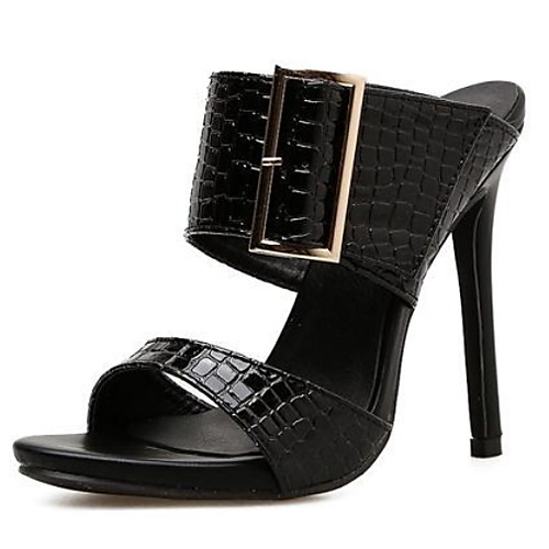 

Women's Sandals Stiletto Heel Peep Toe Patent Leather Summer Black / White