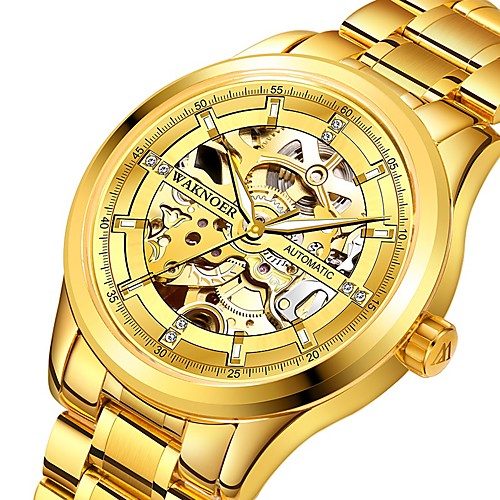 

Men's Mechanical Watch Automatic self-winding Formal Style Stylish Stainless Steel Silver / Gold 30 m Hollow Engraving Analog Luxury Fashion - Golden GoldenBlack Gold / White