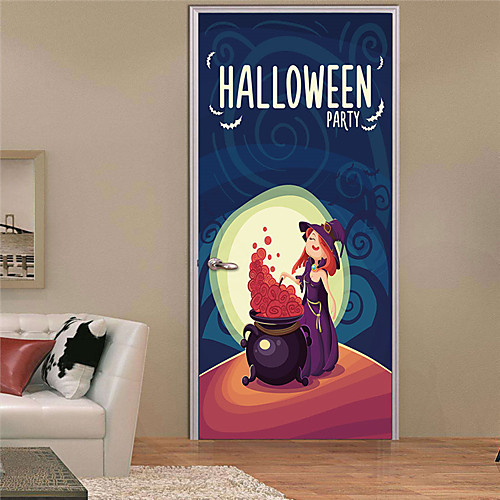 

Хэллоуин креатив 3d дверная декоративная настенная паста - плоская настенная паста Хэллоуин украшения (38.5 200см 2 шт)