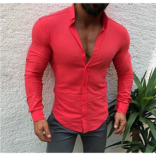 

Men's Daily Basic / Street chic Shirt - Solid Colored Patchwork Fuchsia