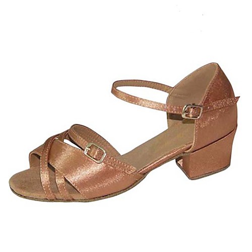 

Women's Dance Shoes Satin / PU Latin Shoes Paillette Heel Thick Heel Customizable Brown / Dark Brown / Khaki