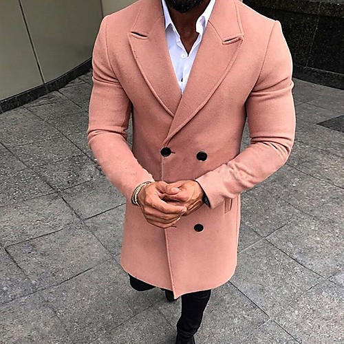 

Men's Daily Fall & Winter Regular Coat, Solid Colored Notch Lapel Long Sleeve Nylon Black / Blushing Pink / Army Green