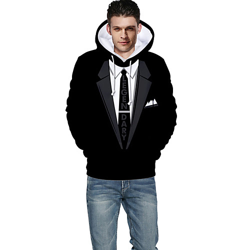 

Men's Plus Size Casual Hoodie - 3D Hooded Black US32 / UK32 / EU40