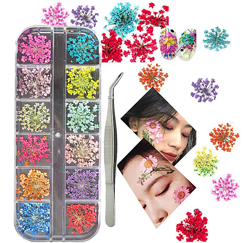 

3d наборы для украшения ногтей 24 шт. 12 цветов сухоцветы для ногтей наклейки изогнутые пинцет лак прессованные сухие цветы водные наклейки маникюр набор инструментов для дизайна