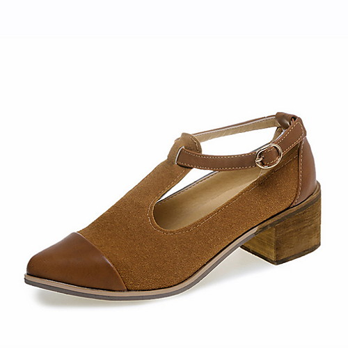

Women's Heels Low Heel Pointed Toe PU Summer Black / Brown
