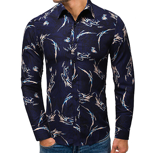 

Men's Daily Work Business / Basic Shirt - Color Block / Graphic / Solid Colored Blue