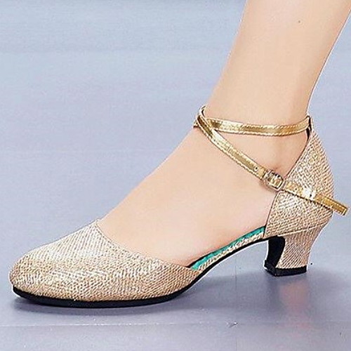 

Women's Dance Shoes Faux Leather Latin Shoes Heel Thick Heel Black / Gold