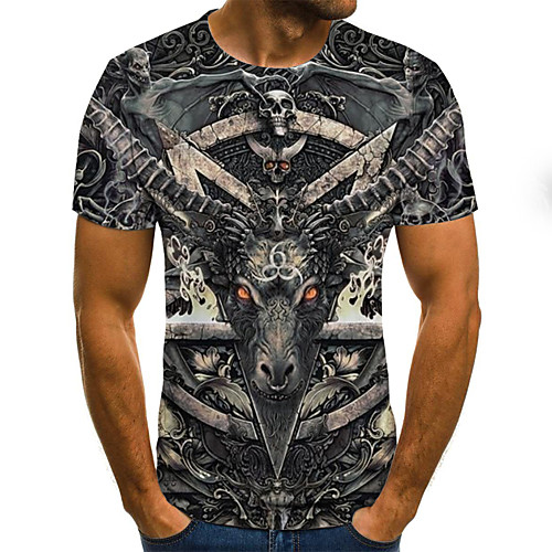 

Men's Halloween Holiday Rock / Street chic T-shirt - Color Block / 3D / Skull Print Army Green