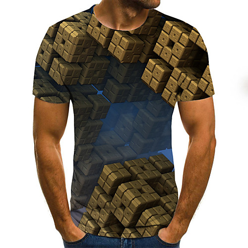 

Men's Weekend Street chic T-shirt - Geometric / Color Block / 3D Pleated / Print Brown