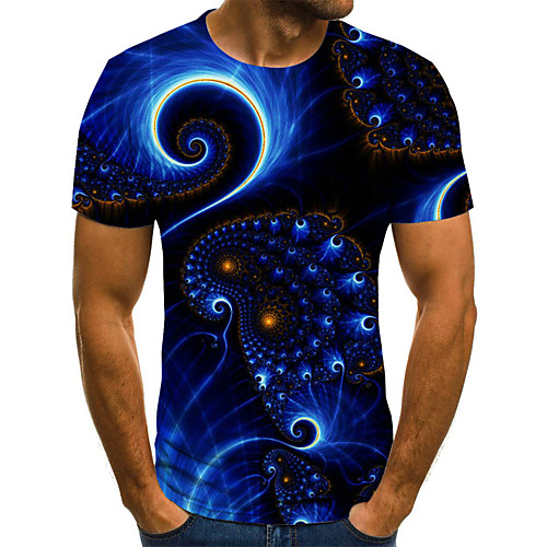 

Men's Daily Sports Basic / Exaggerated T-shirt - Geometric / Color Block / 3D Black & White, Print Blue