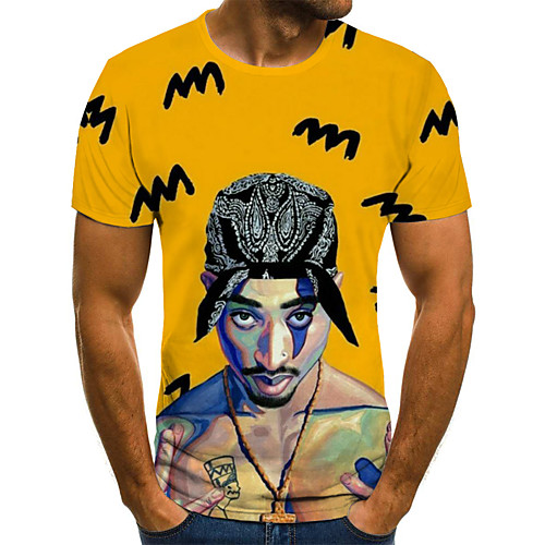 

Men's Daily Going out Basic / Street chic T-shirt - 3D / Portrait Patchwork / Print Yellow