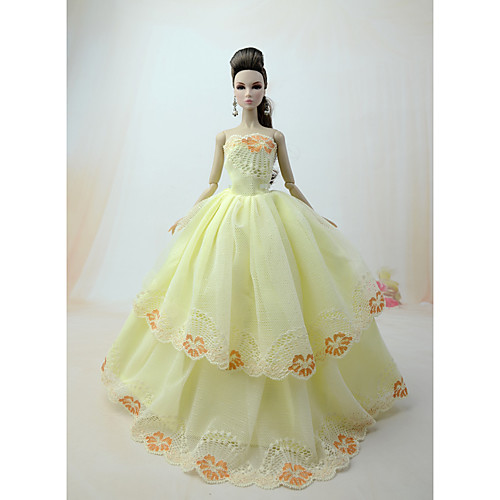 

Doll Dress Party / Evening For Barbiedoll Floral Botanical Light Yellow White Pearl Pink For Girl's Doll Toy