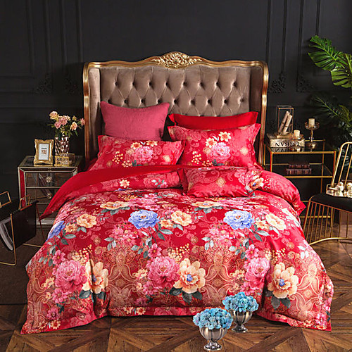

Duvet Cover Sets Floral / Botanical Poly / Cotton Printed & Jacquard 4 PieceBedding Sets
