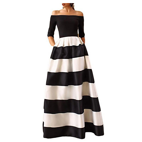 

Women's A Line Dress - Striped Black S M L XL