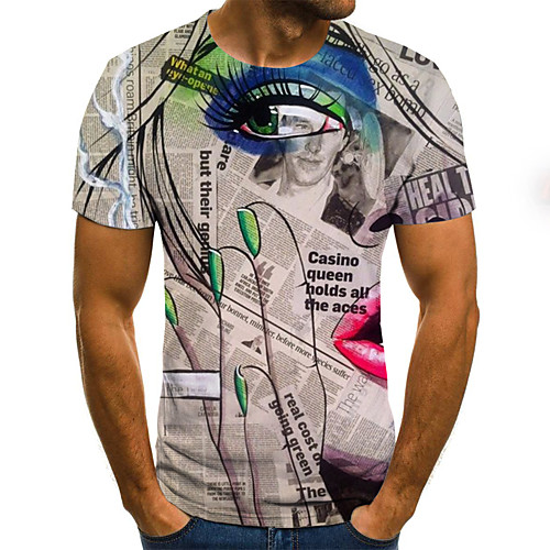 

Men's Daily Going out Basic / Street chic T-shirt - 3D / Graphic / Portrait Patchwork / Print Gray