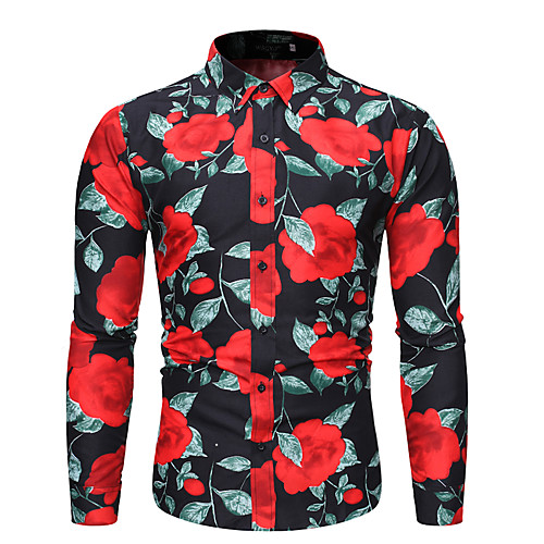 

Муж. Рубашка Классический Цветочный принт / Геометрический принт Черный